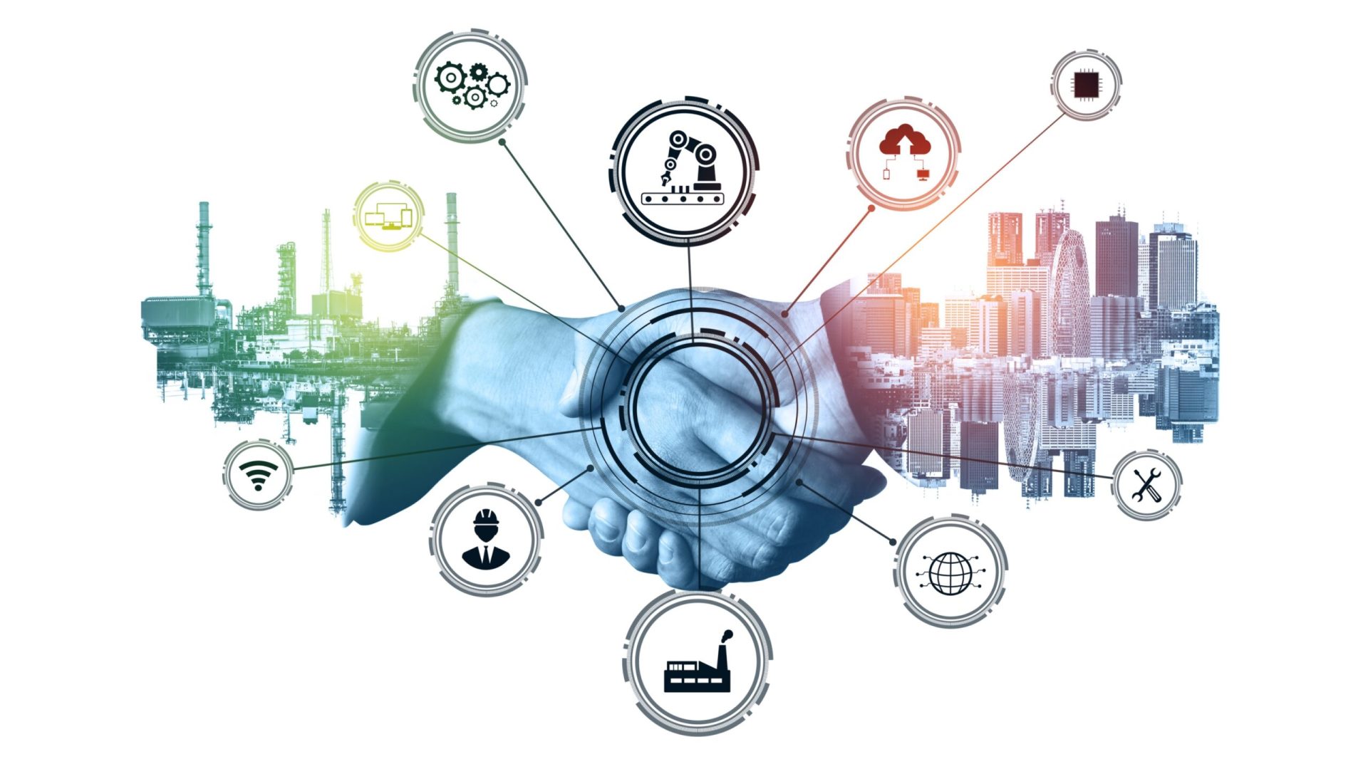 Visualizing the future of business with An abstract representation of a strategic partnership, showcasing the integration of human collaboration and advanced technology to drive business growth.